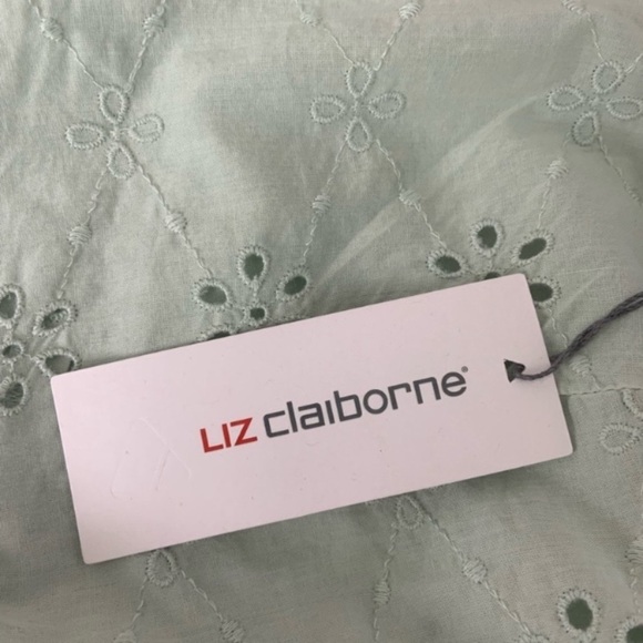 Liz Claiborne Eyelet Cotton Collared Blouse Seafoam Green Women’s Tunic - Picture 9 of 10